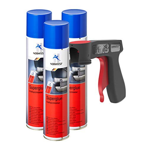 AUPROTEC Pistolengriff + Normfest Kraftsprühkleber Super Glue Superkleber Sprühkleber Klebstoff Kraft Kleber Spray 3x 400ml von AUPROTEC