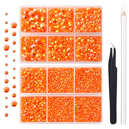 AUREHEN 10.000 Stück 2-6 mm Jelly Orange-Rot AB Harz Flache Rückseite Strasssteine Runde Nicht Hotfix Harz Strass Nagel Edelsteine Steine mit Pinzette & Picker Pen für Tumbler Nail Art & DIY Dekoration von AUREHEN