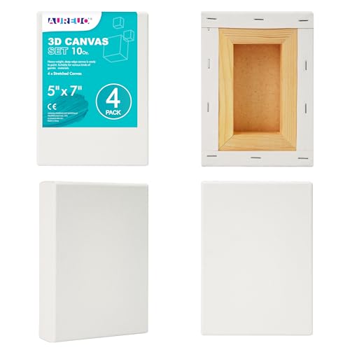 AUREUO Galerieverpackte Leinwand, 12,7 x 17,8 cm, 3,8 cm Tiefe, 4 Stück, 284 g, dreifach Gesso grundiert, 100 % Baumwolle, quadratisch, weiß, Künstlerleinwände für Acryl- und Ölfarben von AUREUO