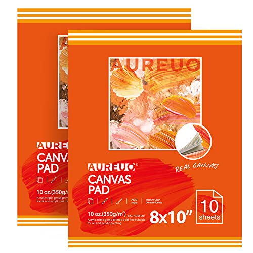 AUREUO Leinwandblock zum Malen, 10 Blatt, 284 g, 20,3 x 25,4 cm, 2 Stück – dreifach grundiertes, klebstoffgebundenes Baumwoll-Leinwandpapier für Öl- und Acrylfarben, Kunstbedarf für gemischte Medien von AUREUO