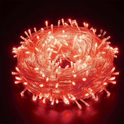 AURSTORE Basa Lichterkette, 8 Modi, 10 m, 100 LEDs, romantische Dekoration für Weihnachtsbaum, Hochzeit, Party, Lichterkette innen (Transparenter Draht, Rot) von AURSTORE