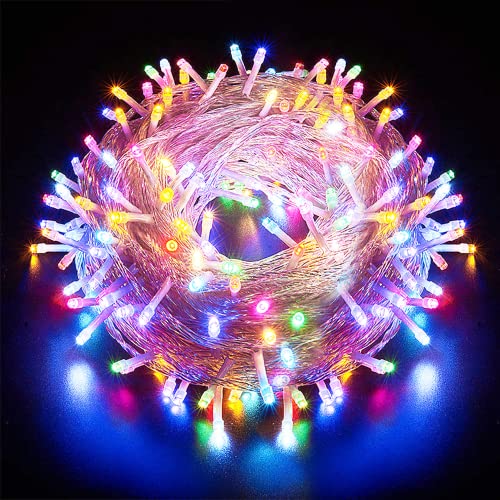 AURSTORE Basa Lichterkette, 8 Modi, 10 m, 100 LEDs, romantische Dekoration für Weihnachtsbaum, Hochzeit, Party, Lichterkette innen (Transparenter Draht, mehrfarbig) von AURSTORE