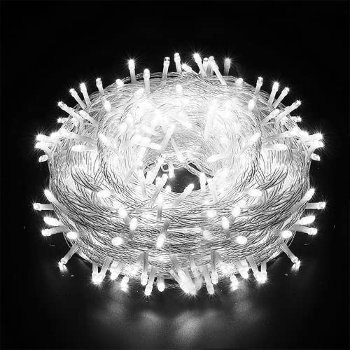 AURSTORE Basa Lichterkette, 8 Modi, 10 m, 100 LEDs, romantische Dekoration für Weihnachtsbaum, Hochzeit, Party, Lichterkette innen (Transparenter Draht, weiß) von AURSTORE