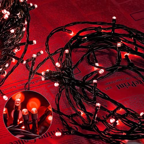 AURSTORE Basa Lichterkette, 8 Modi, 10 m, 100 LEDs, romantische Dekoration für Weihnachtsbaum, Hochzeit, Party, Lichterkette innen (grüner Draht, Rot) von AURSTORE