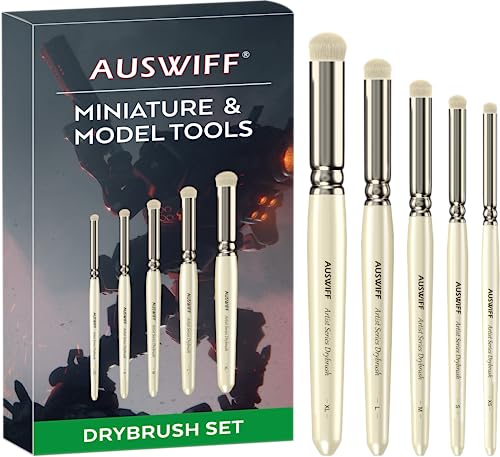 Auswiff Drybrush Set mit 5 Pinsel-Set, für Miniaturmaler, Ziegenhaar, Acryl-Modell, Pinsel, fabelhaft für Anfänger und Profis für Tisch- und Kriegsspiele, Details, Aquarell-Ölgemälde von AUSWIFF