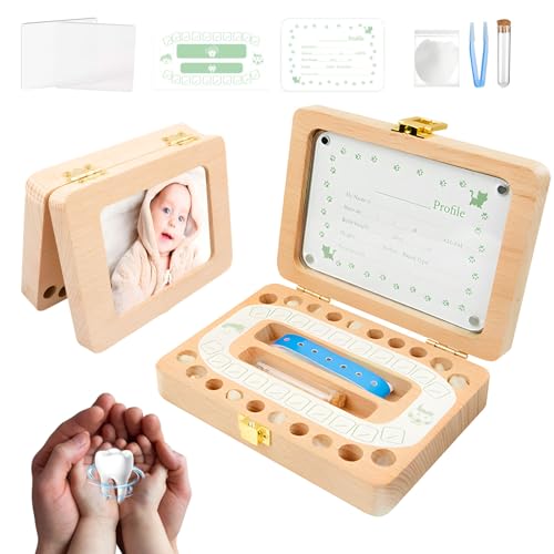 AUSYIWI Milchzahndose Mädchen & Jungen, Zahnbox Holz Milchzähne Box, Zahnschachtel, Zahnbox für sichere Aufbewahrung von Milchzähnen, Erinnerungsbox Baby Geschenke zur Geburt von AUSYIWI