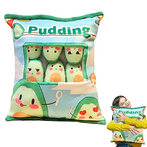 AUTOECHO 1 Stück -Plüschkissen, Weiche Kuscheltiere, Spielzeugkissen Mit 8 Mini-Puppen, Abnehmbares, Flauschiges, Umarmendes Pudding-Plüschtier, Snack-Tasche, Dekokissen, Wohnkultur Für Schlafzimmer von AUTOECHO