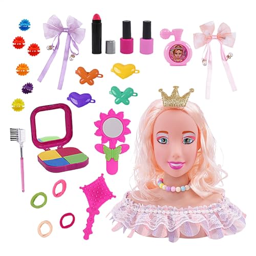 AUTOECHO Make-up-Kopf-Puppe, Frisur-Puppenkopf für Mädchen | Puppen-Haarstyling-Kopf 28 Stück für Mädchen - Friseur Styling Kopf Puppe Make-up Halbkörper Spielzeug für Mädchen von AUTOECHO