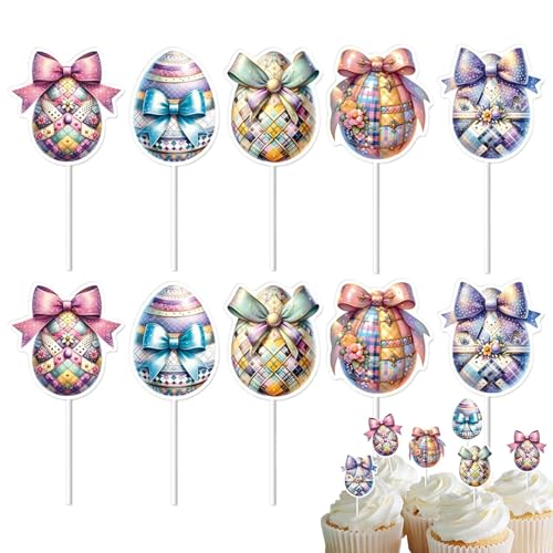 AUTOECHO Osterei -Cupcake -Topper, Osterbecher -Kuchen -Topper,10-niedliche Lebensmittel bunte Ei-Picks - Party Geburtstag Cupcake Topper, Kuchendekorationen für Ostern Thema Frühling Geburtstag von AUTOECHO