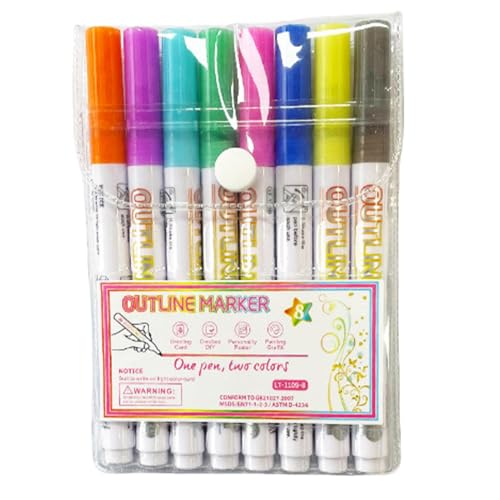 AUTOECHO Textmarker-Marker – 8 Farben, doppelte Linien, glitzernde Textmarker, Kunststifte, Schreibwaren, multifunktional, kreatives Schulzubehör für Scrapbooking, Tagebuch von AUTOECHO