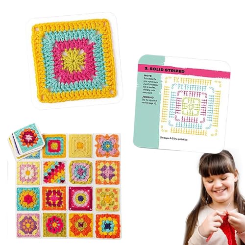 Die Gran-ny Square Card Deck 50 Stück, 50 Mix And Match Designs Crochet Kit, Gran-ny Squares Crochet Cards Knitting Kit, Handmade Crochet D-I-Y Pattern Crochet Patchwork Squares For Beginner von AUTOECHO