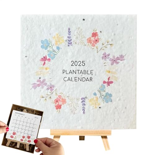 Pflanzlicher Saatgutkalender 2025, Tischkalender Aus Recyceltem Saatgutpapier Mit Staffelei, 12 Monate Pflanzlicher Blumen Tischkalender 2025, Kreativer Planungskalender Für Familie, Schule von AUTOECHO