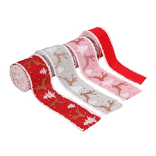 4 Rollen Weihnachtsband Weihnachtsbaumband dekoratives Gurtband Kräuselband zum Verpacken von Geschenken Weihnachtsdeko Schleife ribbon bandfeile DIY-Bänder Geschenkbänder Stoff AUTSUPPL von AUTSUPPL