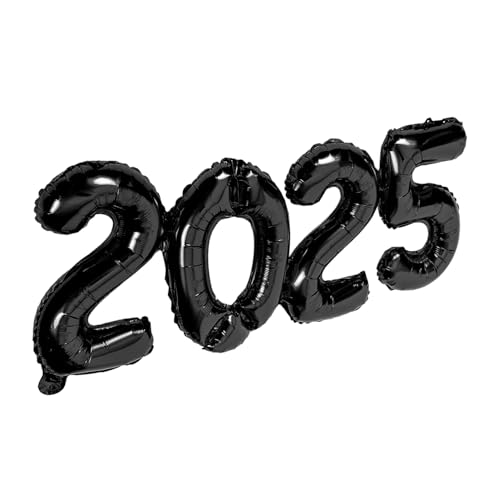 AUTSUPPL Luftballons Jugendweihe 1 Satz 2025 Ballon 2025 Silvesterparty Silvester Ballon Valentinstag Luftballons 2025 Neujahrsballons Frohes Neues Jahr Ballon 2025 Dekorationen Black Aluminiumfolie von AUTSUPPL