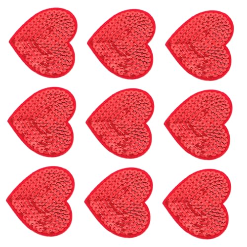 AUTSUPPL 10 Stk Stickaufkleber stoff aufnäher Stoff-Patches Mode Aufnäher individuelle Aufnäher gestickt Flicken für Kleidung Glitzer-Herz-Patches Kleiderflicken aufbügeln Polyester rot von AUTSUPPL