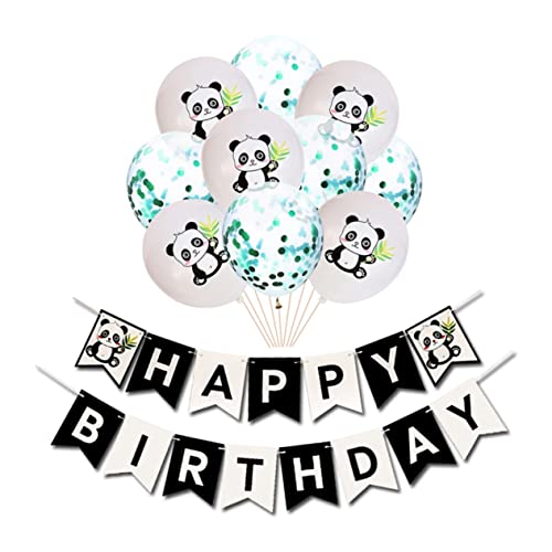 AUTSUPPL 11 Stück Panda Geburtstagsluftballons Set Glitzer Konfetti Latexballons Panda Banner Grün Für Kindergeburtstag Und Partydeko von AUTSUPPL