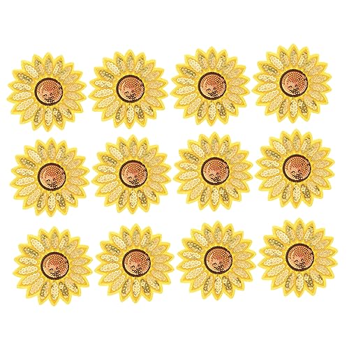 AUTSUPPL 12 Stück Pailletten Sonnenblumen Aufnäher Bestickt Muster Aufnäher Stickerei Aufnäher Stoffzubehör Aufnäher Aufkleber Stickerei Aufkleber Charme Stoffaufnäher von AUTSUPPL