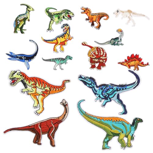 AUTSUPPL 14 Stück Dinosaurier Aufnäher Bestickt DIY Bügelbilder Für Kleidung Stoffaufnäher Für Jacken Jeans Rucksäcke Kinder Dekore Applikationen von AUTSUPPL