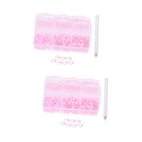 AUTSUPPL 2 Kisten Harz-Flachbodenbohrer 3D-Nagelaufkleber Aufkleber für die Handyhülle edelsteine schmucksteine Nailart-Aufkleber DIY-Maniküre-Ornament maniküre schmuck selber machen Rosa von AUTSUPPL