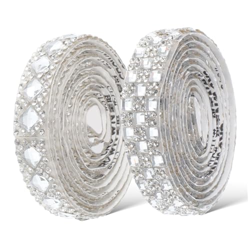 AUTSUPPL 2 Rollen Strassband Schmuck Funkeln Streifen selbstklebende Strasssteine Heimwerken machen bastelmaterial Rhinestone Dekoration Strassaufkleber Strassgürtel für Damen Glas Silver von AUTSUPPL