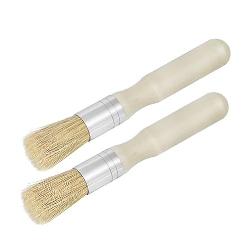 AUTSUPPL 2 Stück Schablonenpinsel Runde Spitze Holzgriff Kleiner Pinsel Aus Schweineborsten Geeignet Für Öl Und Acryl Malzubehör Beige von AUTSUPPL