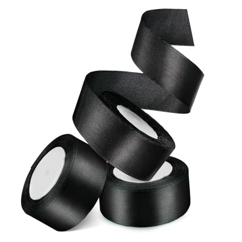 AUTSUPPL 3 Rollen Verpackung Band Hochzeitsdeko Breites Band Einfarbiges Band Geschenkband Hochzeitsbänder Bänder Für Schleifen Band Für Blumenstrauß Stoffband Polyester Black von AUTSUPPL