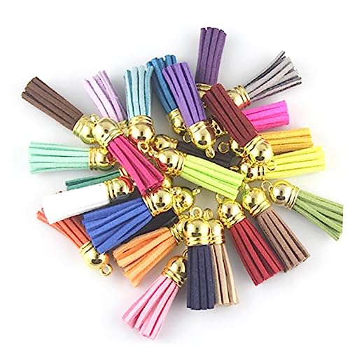 AUTSUPPL 35 Stück 4 Wildleder Quaste Ohrringe Quasten Schlüsselanhänger dekorativer Schlüssel Quasten zum Basteln Armband Quasten tasche handy handybeutel Tassel Kunsthandwerk Lederquasten von AUTSUPPL