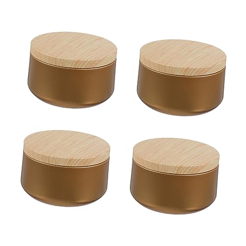 AUTSUPPL 4 Stück Weißblechdosen Aufbewahrungsbehälter für Kerzen mit Deckel Mini-Kerzen storage boxes aufbwahrungs-box Kerzendosen aus Weißblech Tee Holz Golden von AUTSUPPL