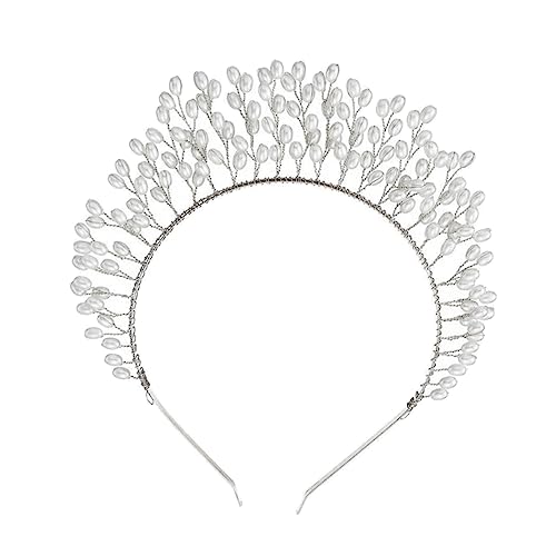 AUTSUPPL Perlenkopfbedeckung Silberne Haarmanschetten Silbernes Stirnband Kunstperlen Goldene Tiara Krone Haarbänder Haarschmuck Für Die Braut Goldene Haaraccessoires Braut Stirnband Silver von AUTSUPPL