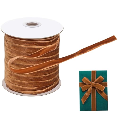 Samtband, 45,7 m langes Samtband, 0,9 cm braunes Samtband, Kupferband, braunes Band für Geschenkverpackungen, Haarschleife, Clip, Nähen, Hochzeitsdekoration von AUTUUCKEE