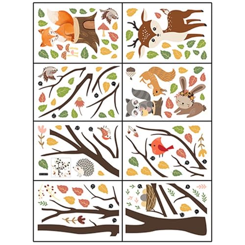 Waldtiere Wandaufkleber, Baum Wandaufkleber, Fuchs Hirsch Eule Wandaufkleber, 8 Blatt Babyzimmer Kinderzimmer Schlafzimmer Wanddekoration von AUTUUCKEE