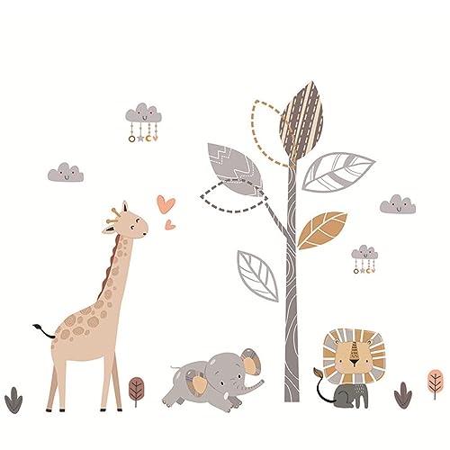 Wandtattoo Dschungel Tiere Baum Wandaufkleber Wandtattoo Safari Tierische Party Elefant Giraffe Löwe Wandsticker für Kinderzimmer Babyzimmer von AUTUUCKEE