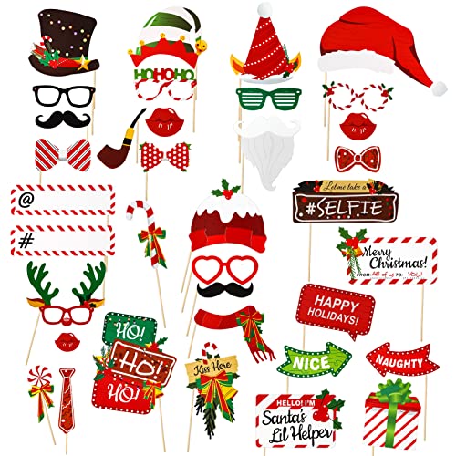 AUXSOUL 38 Stück Weihnachtsfeier Fotorequisiten Photo Booth Props Fotoaccessoires für Weihnachten Party Weihnachtsparty Dekoration Erwachsene Kinder, Xmas Party Photo Supplies von AUXSOUL