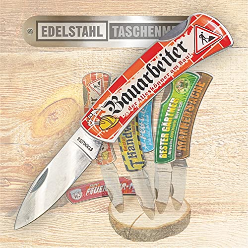 AV Andrea Verlag Taschenmesser Klappmesser - Bauarbeiter, der Alleskönner am Bau - Edelstahl Klinge | Geschenkidee Geschenk für Männer | Outdoor Messer von AV Andrea Verlag