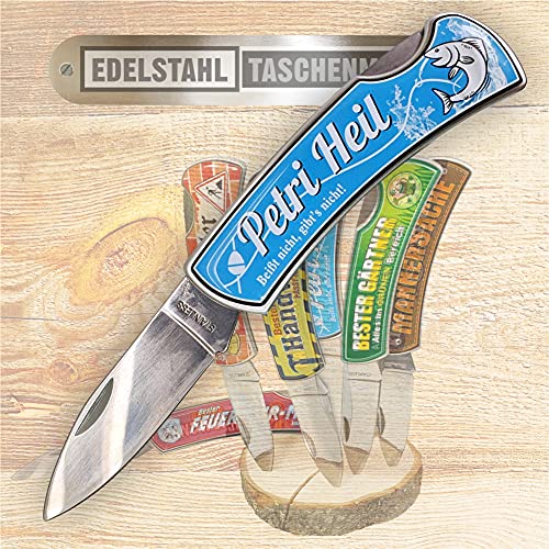 AV Andrea Verlag Taschenmesser Klappmesser - Petri Heil, beißt nicht gibts nicht - Bester Angler Edelstahl Klinge | Geschenkidee Geschenk für Männer | Outdoor Messer von AV Andrea Verlag