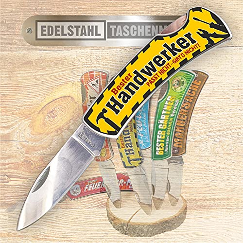 Taschenmesser Klappmesser - Bester Handwerker, Passt nicht gibt’s nicht - Edelstahl Klinge | Geschenkidee Geschenk für Männer | Outdoor Messer von AV Andrea Verlag