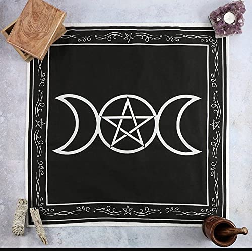 Pentagramm Altartuch Baumwolle Wandbehang Schwarze Magische Hexe Wicca Heidnisch 60 x 60 cm (Sonne Mond Stern) von AVA Collections