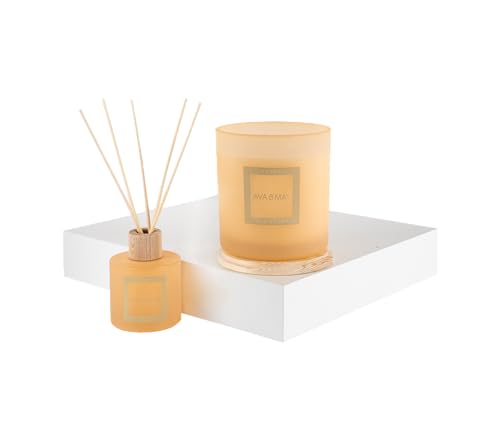 AVA & MAY Aruba Home Fragrance Set – veganes Set mit Duftstäbchen und Duftkerze – 1 x Diffuser und 1 x Kerze mit hochwertigem Duftöl aus Litschi, Magnolie und Vanille von AVA & MAY