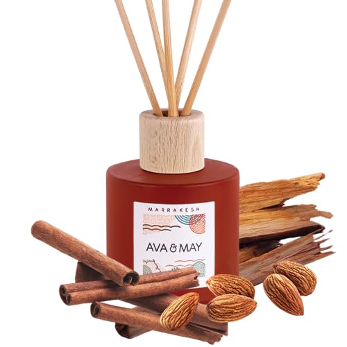 AVA & MAY Marrakesh Diffuser (100 ml) – vegane Duftstäbchen aus Rattan mit Duft für ca. 4 Wochen – mit hochwertigem Duftöl aus Mandel, Sandelholz und Zimt von AVA & MAY