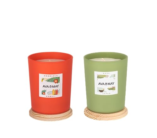 AVA & MAY Nature Dream Candle Set – veganes Set mit Sojawachs-Kerzen mit 40 Stunden Brenndauer – 1 x Hawaii und 1 x Nara Duftkerze mit hochwertigem Duftöl von AVA & MAY