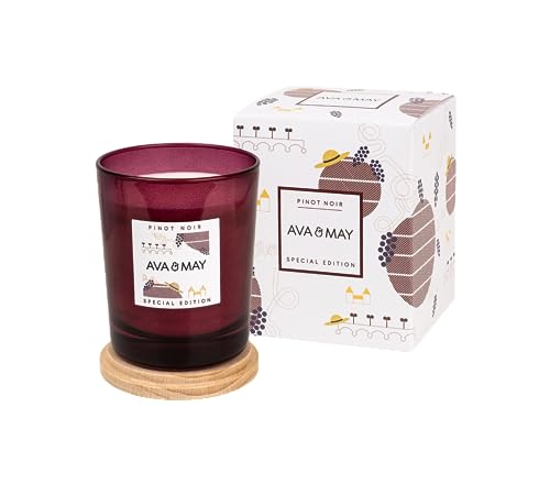 AVA & MAY Pinot Noir Duftkerze (180 g) – vegane Sojawachs-Kerze mit 40 Stunden Brenndauer – mit hochwertigem Duftöl aus Himbeere, Pfirsich und Schwarzer Johannisbeere von AVA & MAY