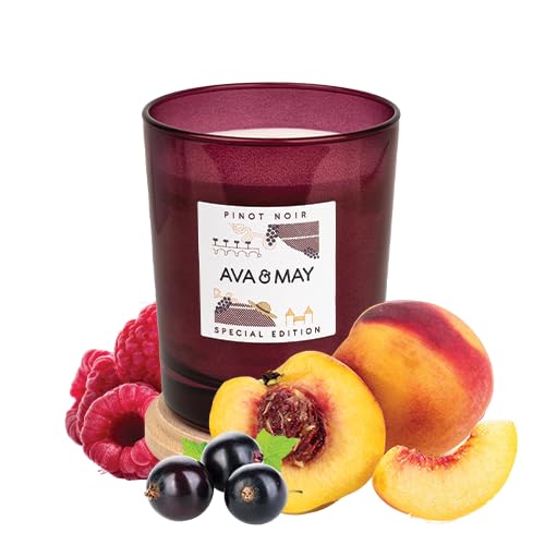 AVA & MAY Pinot Noir Duftkerze (180 g) – vegane Sojawachs-Kerze mit 40 Stunden Brenndauer – mit hochwertigem Duftöl aus Himbeere, Pfirsich und Schwarzer Johannisbeere von AVA & MAY