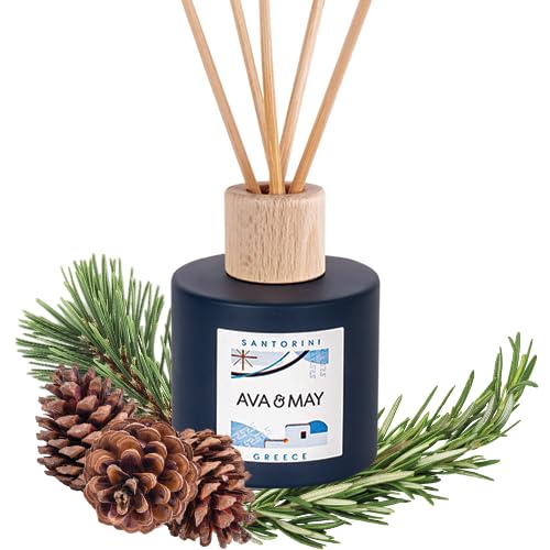 AVA & MAY Santorini Diffuser (100 ml) – vegane Duftstäbchen aus Rattan mit Duft für ca. 4 Wochen – mit hochwertigem Duftöl aus Rosmarin, Tonkabohne und Zeder von AVA & MAY