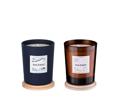 AVA & MAY Summer Night Candle Set – veganes Set mit Sojawachs-Kerzen mit 40 Stunden Brenndauer – 1 x Persia und 1 x Santorini Duftkerze mit hochwertigem Duftöl von AVA & MAY