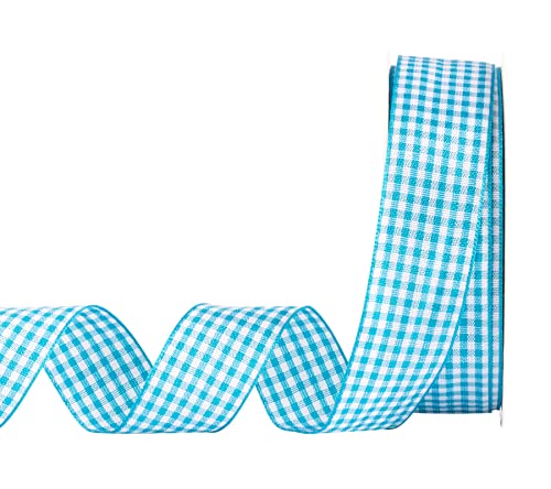 AVANAVA Gingham-Band, 2,5 cm, kariert, gewebtes Band aus Polyester, für Basteln, Geschenke und Hochzeit, 22,7 m Rolle, türkis von AVANAVA