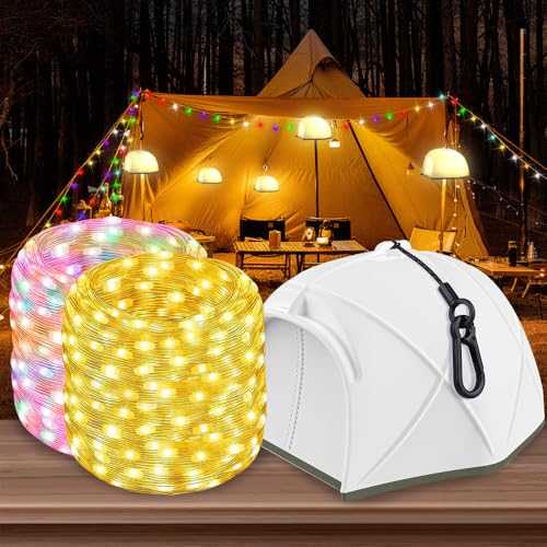 15m Camping Lichterkette Aufrollbar, Wasserdicht LED Lichterkette Camping mit 9 Beleuchtungsmodi Tragbare Aufrollbare Lichterkette Ausziehbare Lichterkette Camping Aufrollbar Campinglampe für Camping von AVCXEC