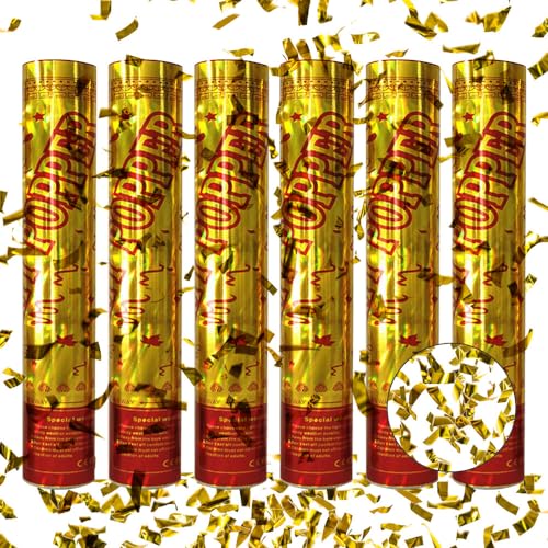 6 Stück Konfettikanonen Gold, 40cm Konfettikanone Hochzeit Konfetti Popper Papier 5-8 Meter Effekthöhe Konfetti Shooter Hochzeit Konfetti Poppers für Geburtstage, Hochzeiten, Weihnachten von AVCXEC