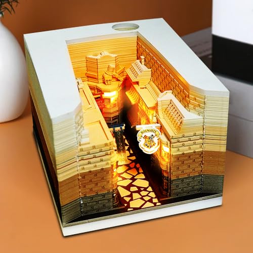 AVCXEC 3D Kalender Abreißen 2025, 3D Notizblock, Tischkalender-Notizblock mit Licht, 3d Memo Pad Kalender 2025, Kalender 2025 Abreißkalender mit Glasklarem Anzeigebox, (Gold Gasse mit Licht) von AVCXEC