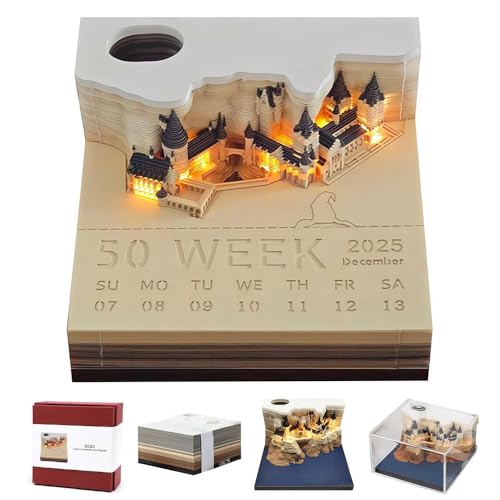 AVCXEC 3D Kalender Abreißen 2025, 3D Tischkalender 2025, 3D Kalender mit Lichtern, 3D Memo Pad Kalender, Kreative 3D Schreibtischkalender 2025, Papierskulptur Geschenk, 3D Notizblock Kalender 2025 von AVCXEC