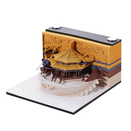 AVCXEC 3D Notizblock, 3D Memo Block, Notizblock 3D Chinesischer Palast Und Drachen, 3D Schlossmodell Papierkunst Mit Glasklarem Anzeigebox, 120 Blätter, 3D Memo Notizblock Abreißen, Artsy Pads von AVCXEC